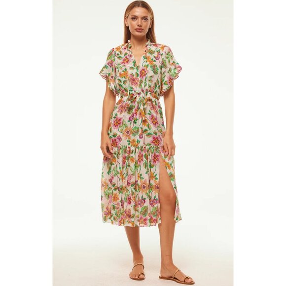 NWT Misa Los Angeles Ranjana Floral Cinch Waist Midi Dress - Picture 1 of 12
